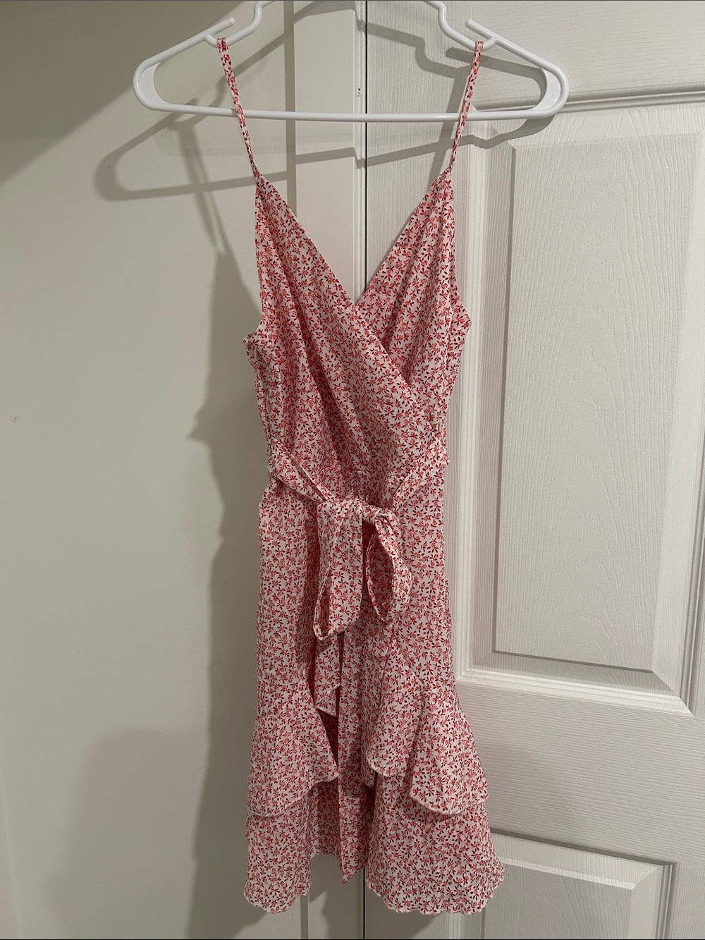 SHEIN Pink Floral Ruffle Wrap Mini Dress